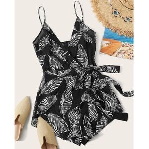 Black and White Romper with Leaves